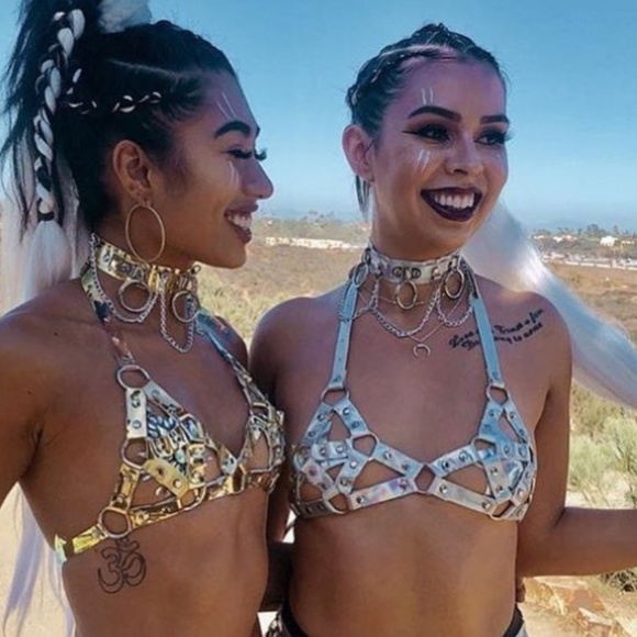 Dolls Kill Tops - Space Case Holographic Body Harness Top